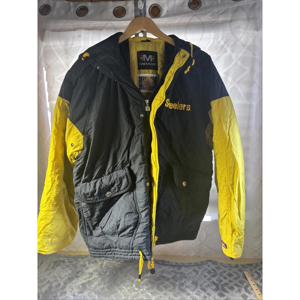 Vintage 90s Mirage Pittsburgh Steelers Puffer Coat Logo Hooded Full Zip Men’s L